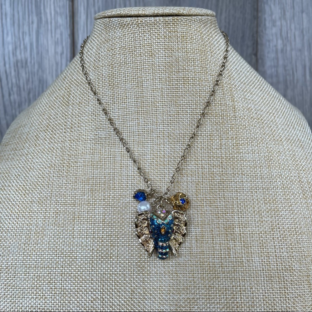 Betsy Johnson Blue Elephant Pendant Necklace